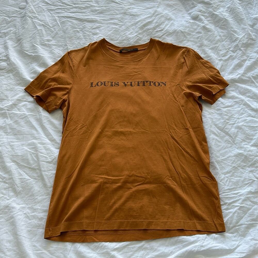 Louis Vuitton Tan Brown Logo Printed Cotton T-Shirt | Size Men's Small